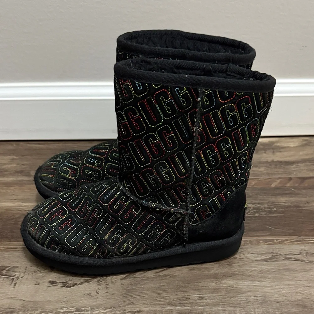UGG Kids‎ Black Boots with Rainbow Logo